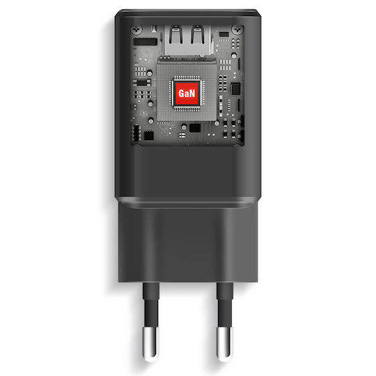 Swissten Φορτιστής Χωρίς Καλώδιο GaN με Θύρα USB-A και 2 Θύρες USB-C 65W Power Delivery Μαύρος (22071410)