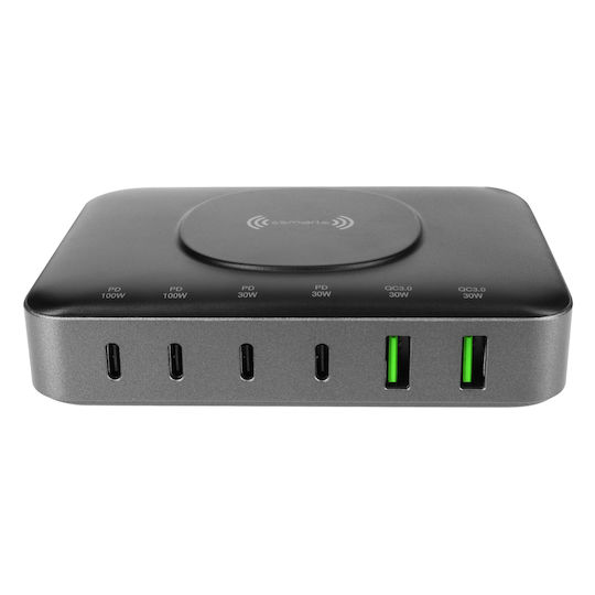 4Smarts Ladestation GaN mit 2 USB-A Anschlüsse und 4 USB-C Anschlüsse 100W Stromlieferung / Schnellaufladung 3.0 in Schwarz Farbe (4S469631)
