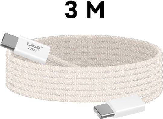 LinQ Braided USB 2.0 Cablu USB-C bărbătesc - USB-C / USB-A 60W Alb 3m (D2932)