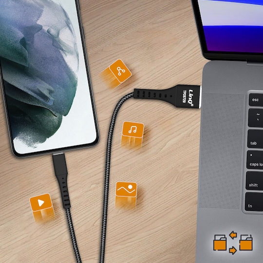 LinQ Braided USB 2.0 Cable USB-C male - USB-A 20W Μαύρο 1.2m TPC9729