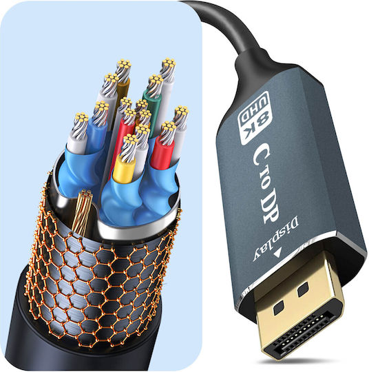 LinQ Video Cable USB-C male - DisplayPort Μαύρο 1.8m TPC-DP8K60
