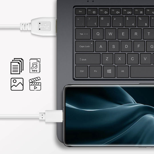3M Равен USB 2.0 Кабел USB-C мъжки - USB-A мъжки Бял 3м (DATA-RAJ-3M-USBC)
