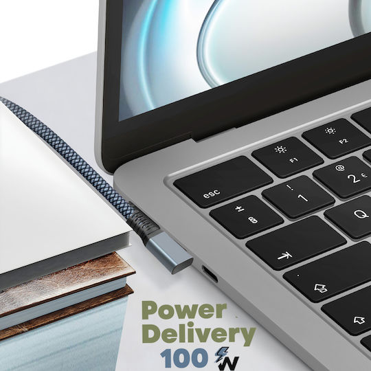 3M Ъгъл (90°) Плетен USB 2.0 Кабел USB-C Мъжки - USB-C 100W Захранване (PD) Сив 3м DATA-20G4K-C2C-300