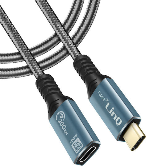 LinQ Braided USB 2.0 Cable USB-C Male - USB-C Female 100W PD Gray 2m T20G2