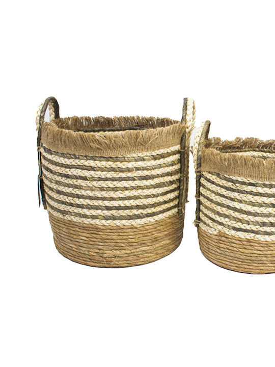 Set of Decorative Baskets Straw with Handles White 3pcs Inart