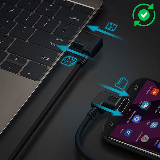 Avizar Ъгъл (90°) USB 2.0 Кабел USB-C мъжки - микро USB-A мъжки Черен 0.3м