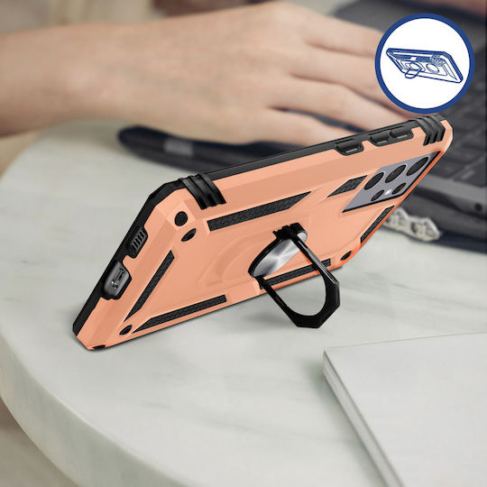 Back Cover Galaxy S21 Ultra Anti-shock Bi-material Support Ring Rose Gold