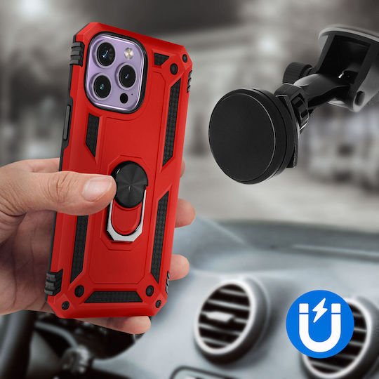 Iphone 14 Pro Case Hybrid Shockproof Video Stand Ring Red