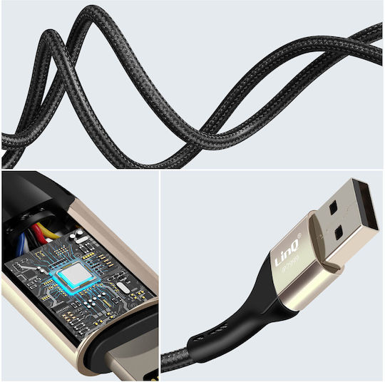 LinQ Braided / LED USB-A to Lightning Cable Μαύρο 1.2m (IP7999)