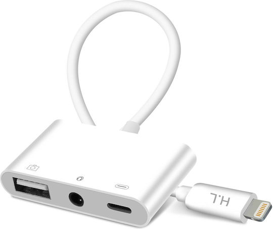 Lightning Charge Adapter Iphone Ipad Lightning To Usb 3.5mm Jack White