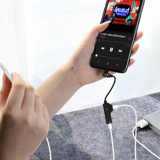 Iphone Audio Charge Adapter To Lightning Jack 3.5mm Angled Tip Black