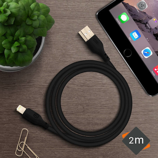 Avizar USB-A to Lightning Cable Μαύρο 2m (DATA-2M-BK-IP5)