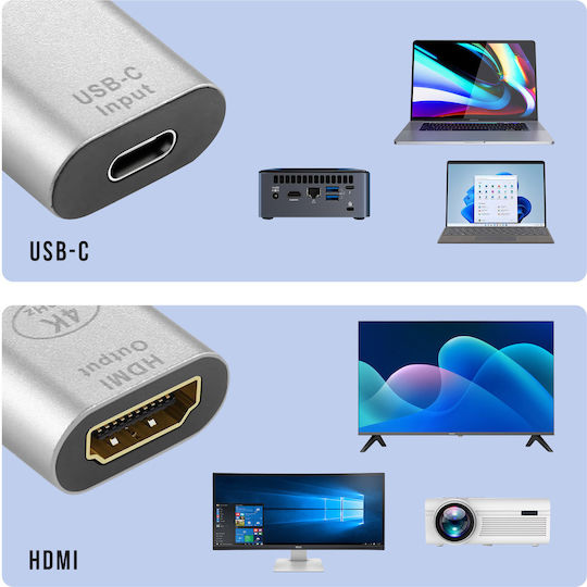Avizar USB-C Buchse zu HDMI Buchse 4K Kompaktes Design Silber