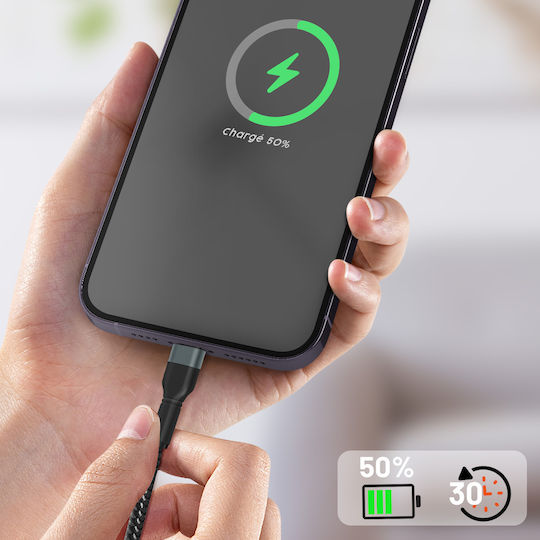 LinQ Braided USB-C to Lightning Cable 27W Μαύρο 2m (IP7820)