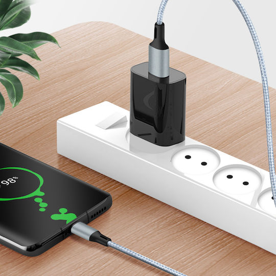 Avizar Braided Cablu USB la Lightning / Type-C / micro USB cu mai multe porturi Gri 2m (DATA-31-SL-A2MCL)