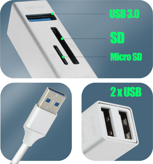 LinQ Hub 3 Θυρών USB 3.0 με σύνδεση USB-A Ασημί