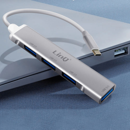 LinQ Hub 4 Θυρών USB 3.0 με σύνδεση USB-C Ασημί