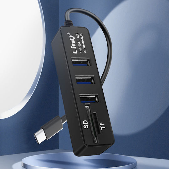 LinQ USB-Hub mit 3 Anschlüssen USB 3.0 mit Anschluss an einen Computer USB-C