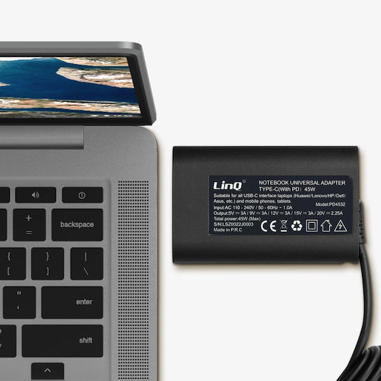 LinQ USB-C Универсален Зарядно за лаптоп 45W с Отделяем Кабел за Захранване