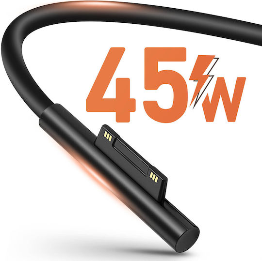Avizar Usb-c 45w Зареждащ Кабел Surface Pro 7 Pro 6 5 4 3 Go Черен