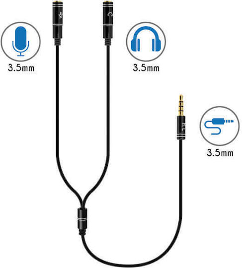 Avizar Convertor 3.5mm Masculin în 3.5mm 2x Femelă 1 Bucată HL091-BK
