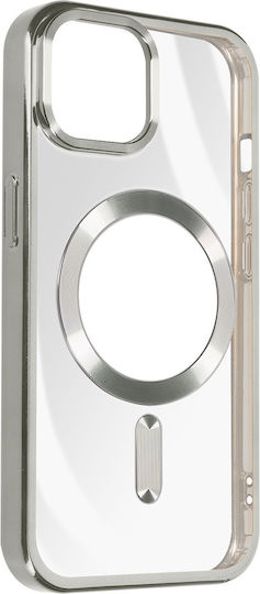 Magsafe Hülle iPhone 15 Silikon Kameraschutz Chrom Silber Kontur