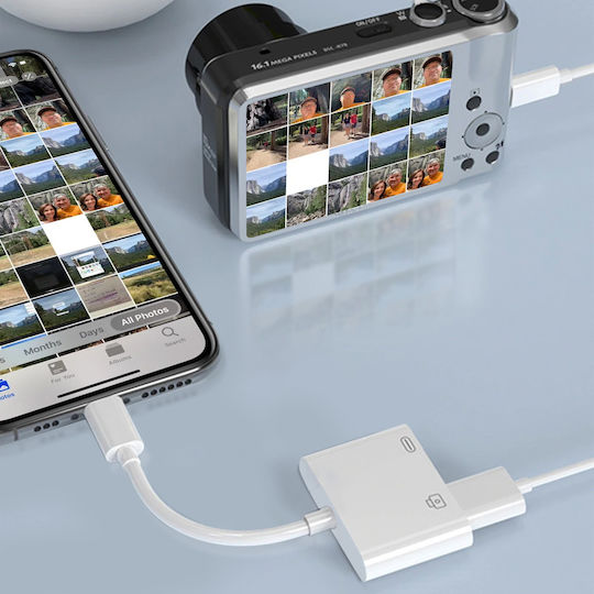 Avizar Μετατροπέας Lightning male σε Lightning / USB-A female Λευκό 1τμχ HL109
