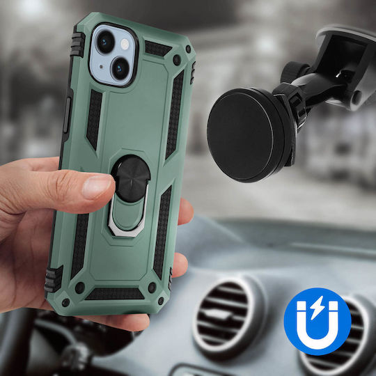 iPhone 14 Plus Case Hybrid Shockproof Video Stand Ring Green