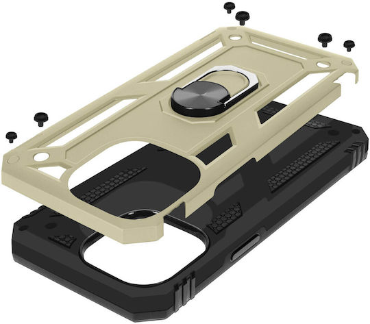 Case Iphone 15 Pro Max Hybrid Shockproof Magnetic Ring Stand Gold