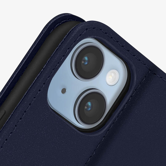 Premium Leather Case Iphone 14 Plus Card-holder Video Stand Feature Navy