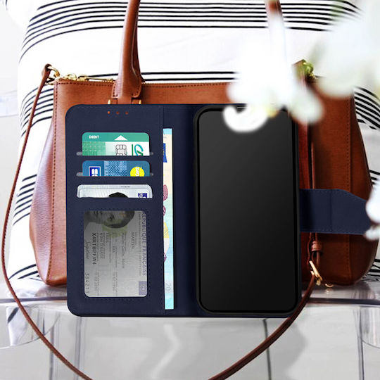 Premium Leather Case Iphone 14 Plus Card-holder Video Stand Feature Navy