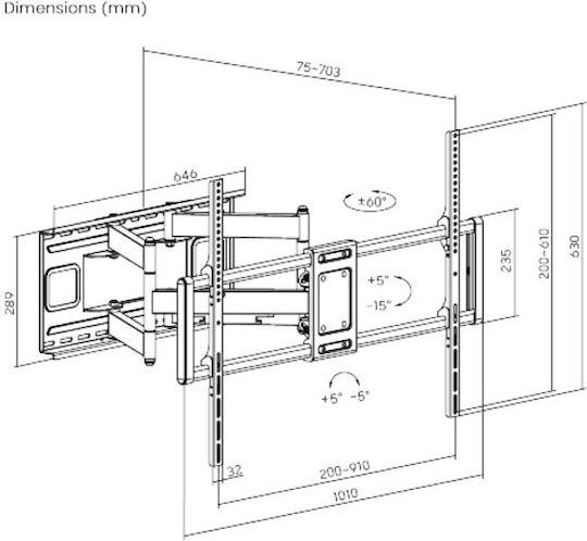 Gembird WM-120ST-01 Βάση Τηλεόρασης Τοίχου με Βραχίονα έως 120"