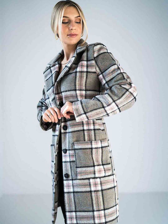 Figl Women's Checked Coat with Buttons