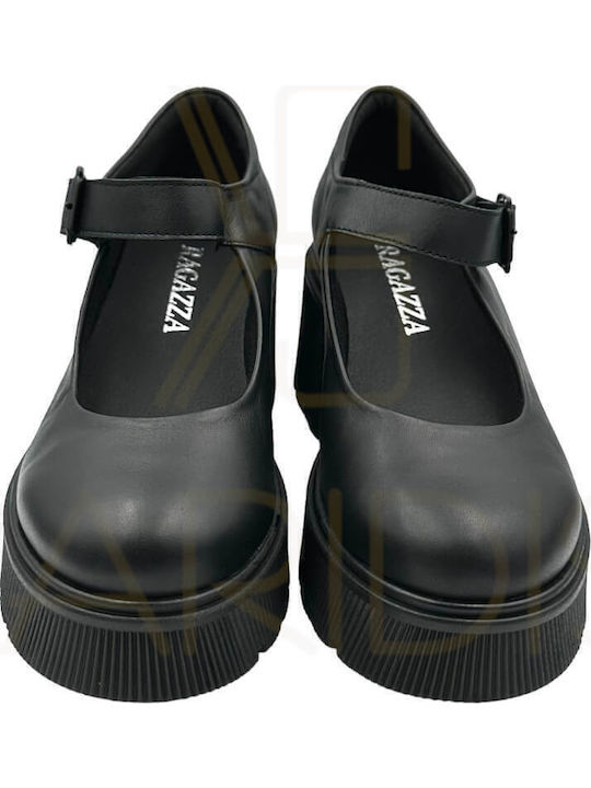 Leder Pumps mit Chunky mittelhohem Absatz Schwarz
