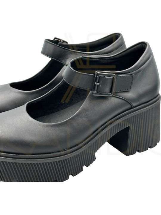 Leder Pumps mit Chunky mittelhohem Absatz Schwarz