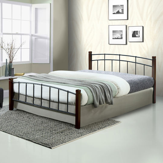Mandy Κρεβάτι Διπλό για Στρώμα 140x190cm Καρυδί-Μαύρο Mandy Κρεβάτι Διπλό για Στρώμα 140x190cm Καρυδί-Μαύρο