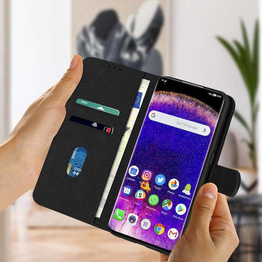 Калъф тип фолио за Oppo Find X5 с функция портфейл и стойка, черен
