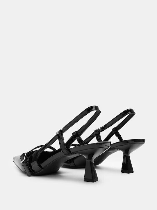 Luigi Pointed Toe Black Medium Heels with Strap