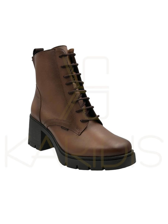 Ragazza Leather Women's Ankle Boots with Medium Heel Tabac Brown