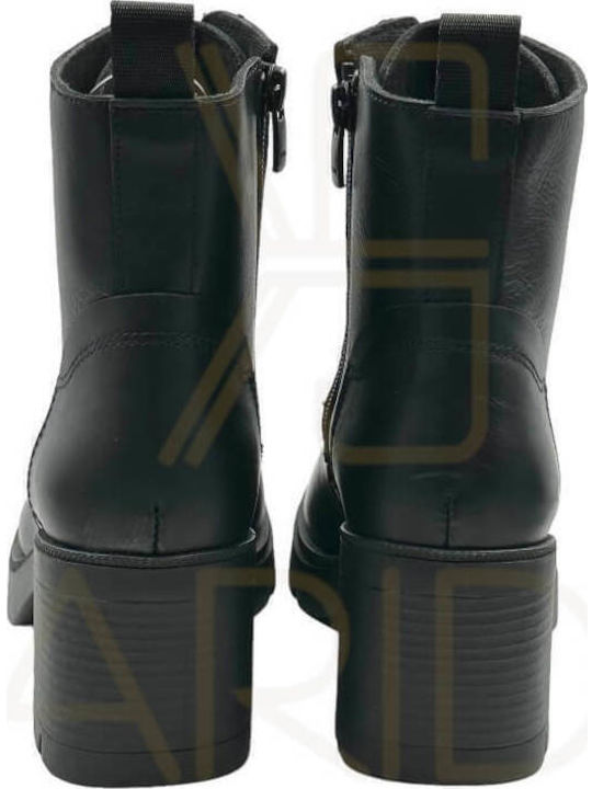 Leather Women's Ankle Boots with Medium Heel Black