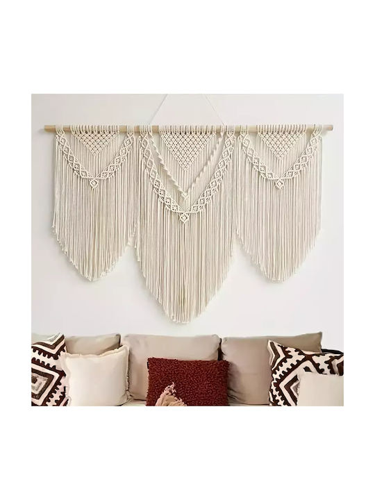 Macrame Hanging Wall Decor Ecru Fabric 110x81cm