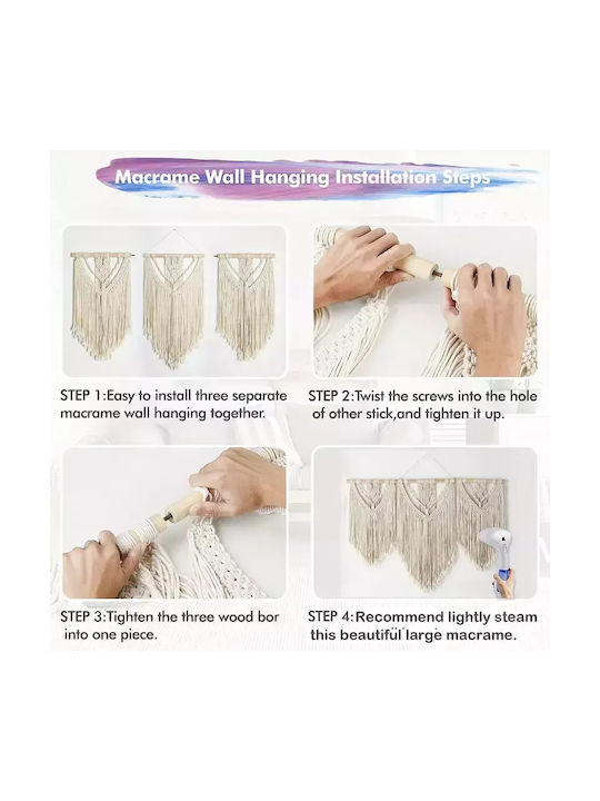 Macrame Hanging Wall Decor Ecru Fabric 110x81cm