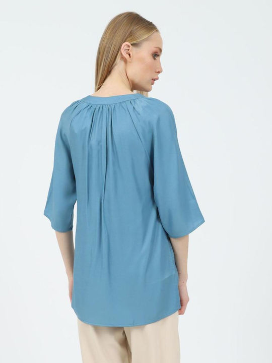 Doca Damen Bluse mit 3/4 Ärmel Blue