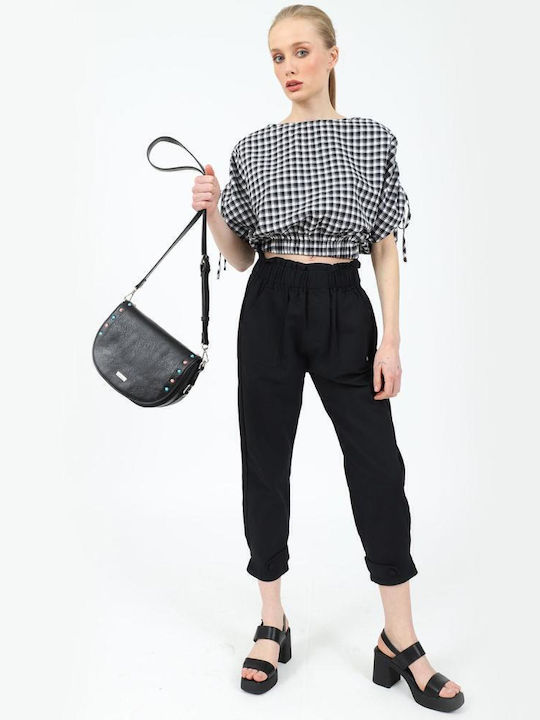 Bluze Damă Crop Carou Negru