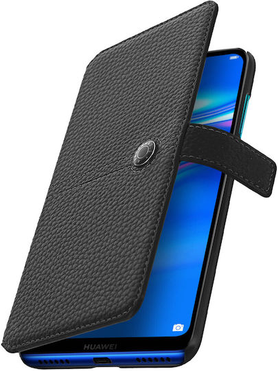 Husă Flip Huawei Y7 2019 Suport Carduri Efect Texturat Façonnable Negru