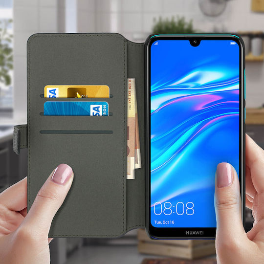 Husă Flip Huawei Y7 2019 Suport Carduri Efect Texturat Façonnable Negru