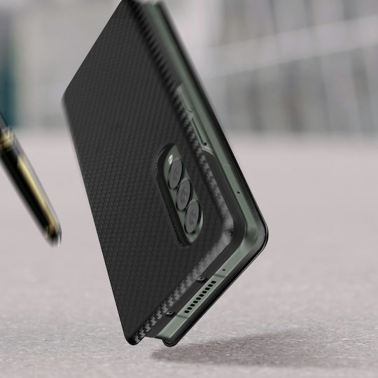 Folio Case Samsung Galaxy Z Fold 3 Card-holder & Stand Carbon Effect Black