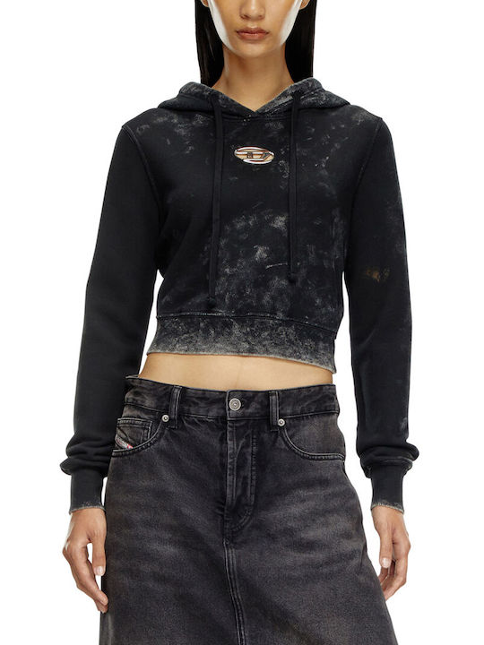 Diesel Cropped Hanorac pentru Femei Cu glugă BLACK