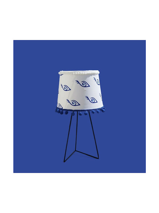 Oxygen Blue Eyes Fabric Table Lamp for E27 Socket with Blue Shade and Black Base