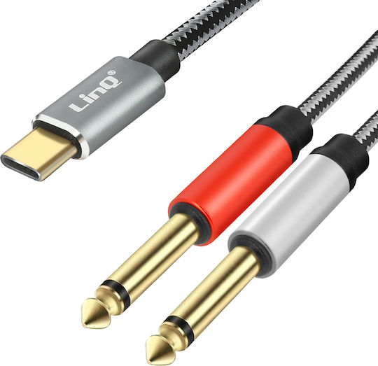 Cable Splitter Usb-c To 2x 6.35mm Jack 6.35mm Male Nylon Braided 1.5m Linq Grey